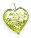 1 13x13x6mm Olivine with Foil Lampwork Heart Pendant